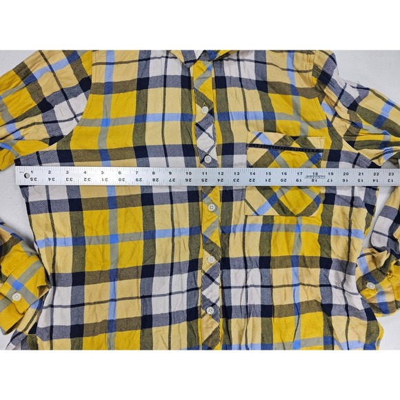 Aerie Plaid Pajama Set Button Up Shirt & Shorts Yellow Blue M Top S Shorts - Picture 6 of 12